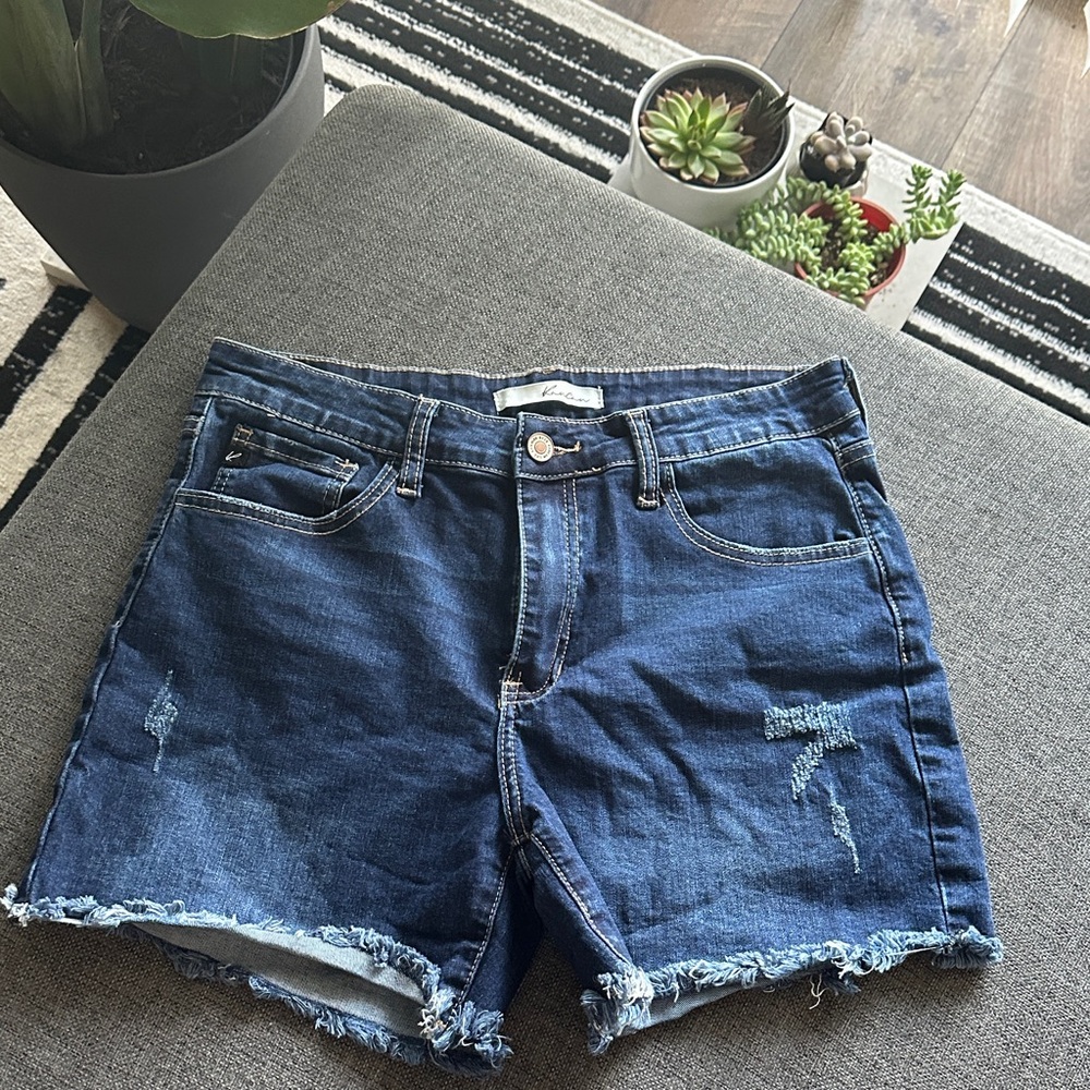 KanCan Dark Blue Distressed Jean Shorts
